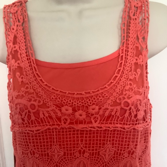 NWT American Rag Cie Lined Sleeveless Tiered Crochet Dress Size Small Hot Coral - Picture 3 of 8